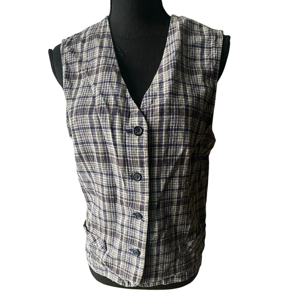 F.T. Studio Vintage 90s Linen Plaid Vest – Women’s Size M